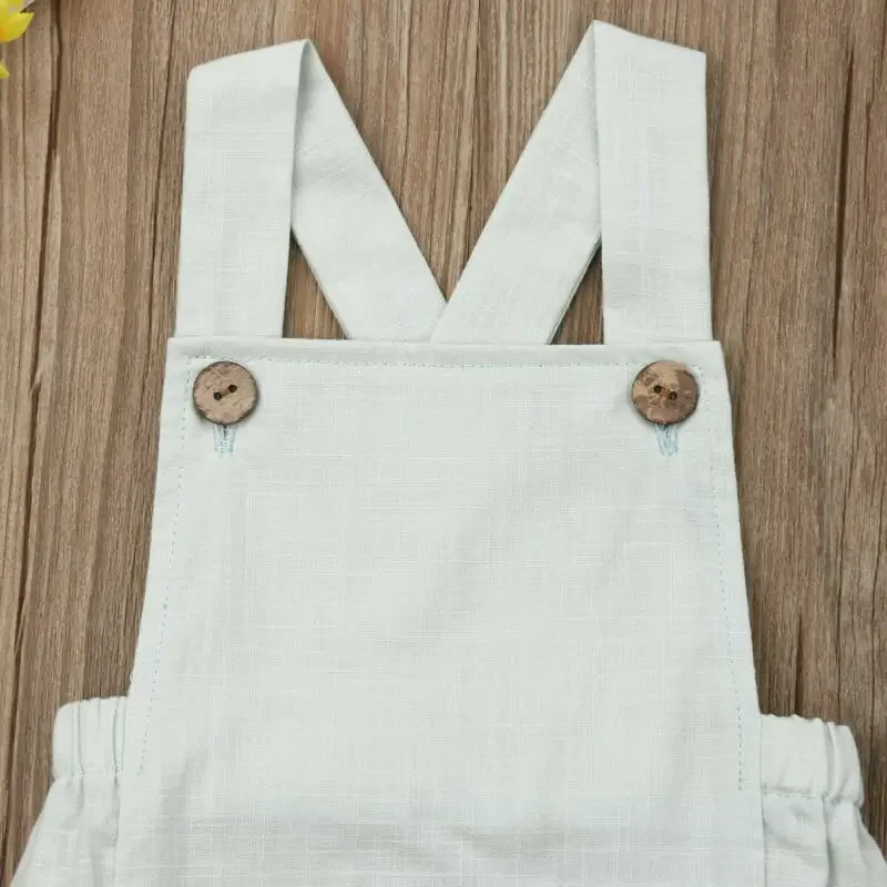 0-36 mesi body neonato estate Ruffles tutina per bambina Solid White Beige Button Backless Infant Boy tuta corta - immagine 3
