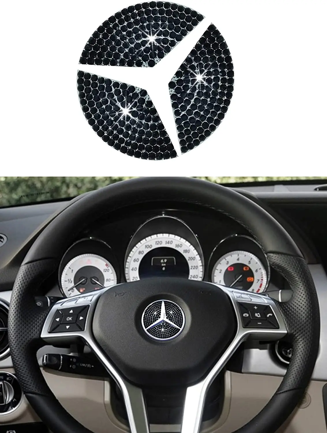 Bling Bling Car Steering Wheel Shiny Crystal Badge Accessories Interior  Decal Sticker for Mercedes Benz（45mm/49mm）