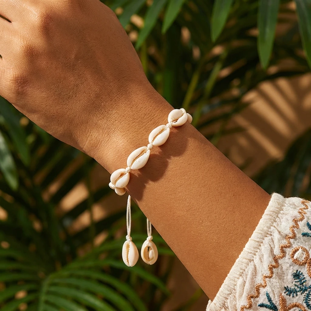 Böhmisches Kaurischnecken-Muschel Surfer-Armband für Frauen Handgefertigtes Geflochtenes Seil Verstellbares Makramee-Handarmband Sommer Strand Schmuck