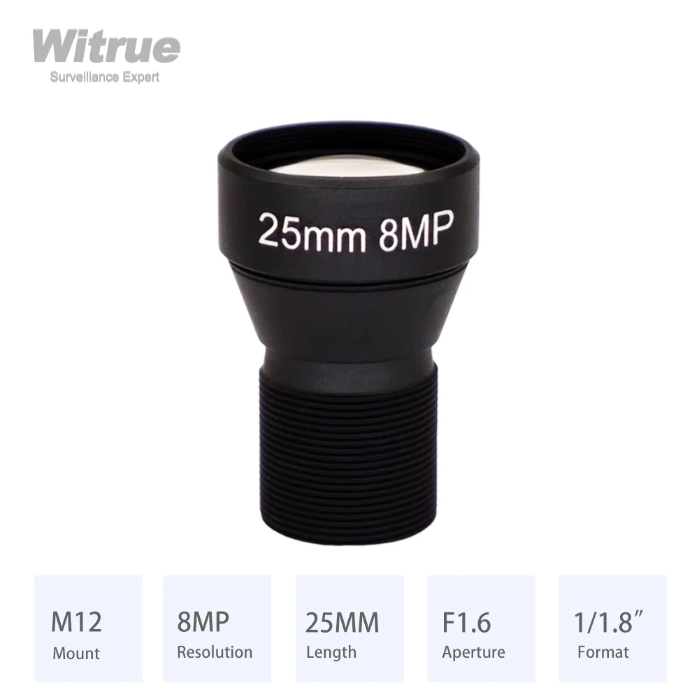 Camera Lens HD 4K 8MP CCTV lens 25MM M12 Mount Low Distortion Aperture F1.6 Format 1/1.8" 650nm IR filter for Action Camera