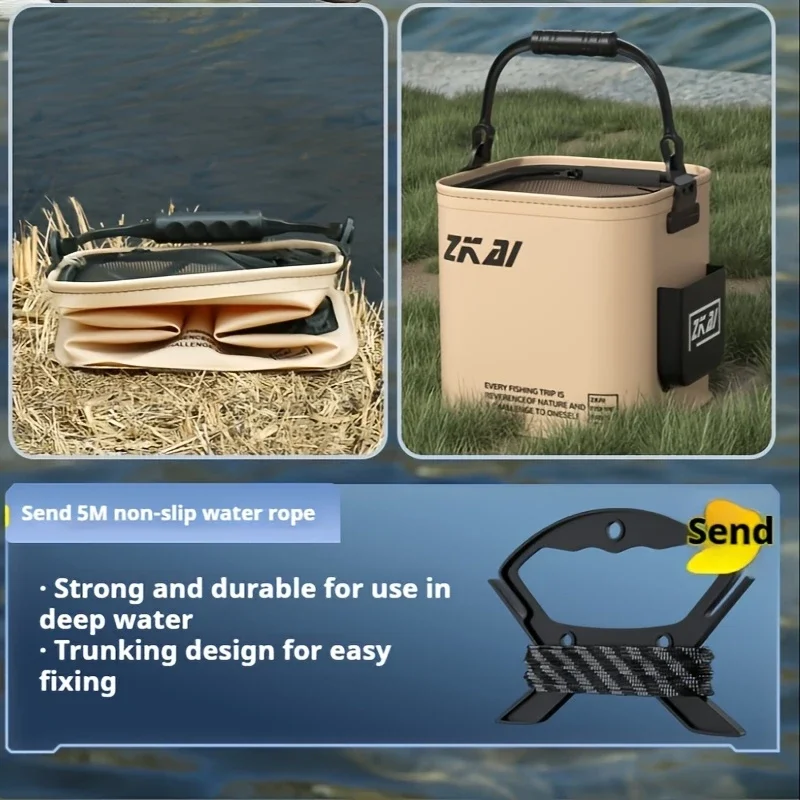 8L/13L Foldable Fishing Bucket Multi-Purpose Collapsible  Portable Handheld Bucket With Lid for Outdoor Camping Picnic