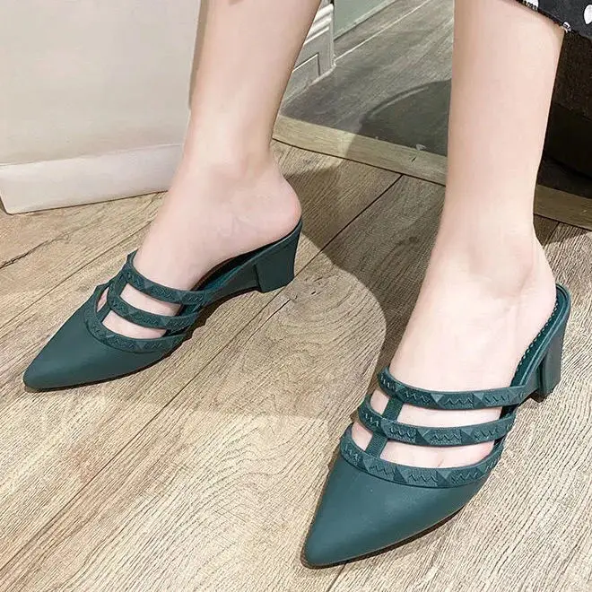 Pointed Toe Wedge Slippers Versatile Student Outer Wear Soft Sole Non-Slip Beach Shoes Fashion Half Slippers Zapatos De Mujer