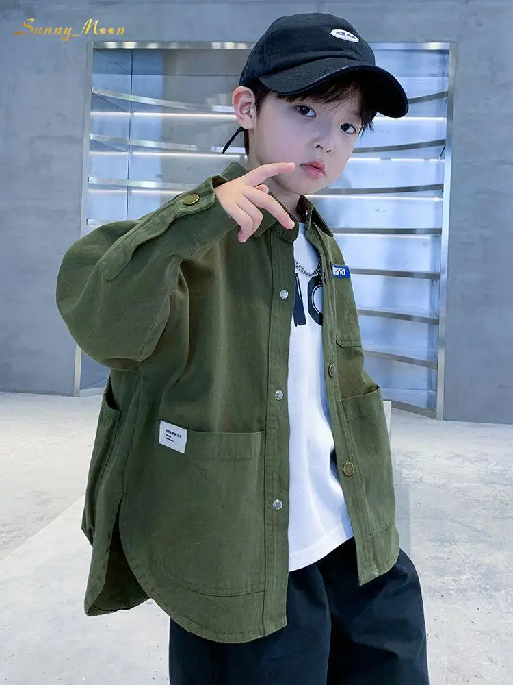 

Fashion Baby Boy Spring And Autumn Casual Infant Toddler Teens Child Single-Breasted Long-Sleeved Polo Lapel Shirt Coat 3-16Y