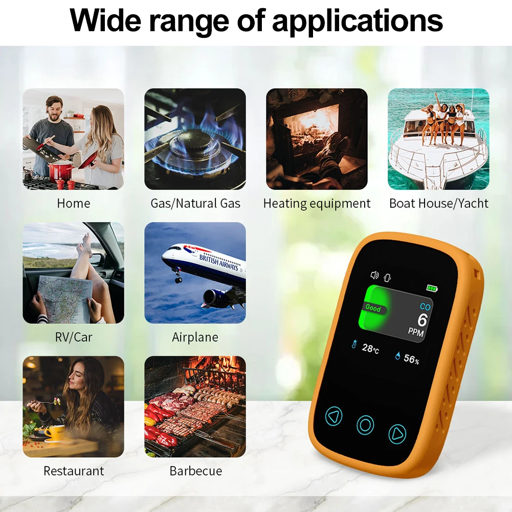 3 in 1 Air Quality Tester Auto Brightness Portable CO Monitor Digital Display Type-C Rechargeable for Home Outdoor Garage Travel