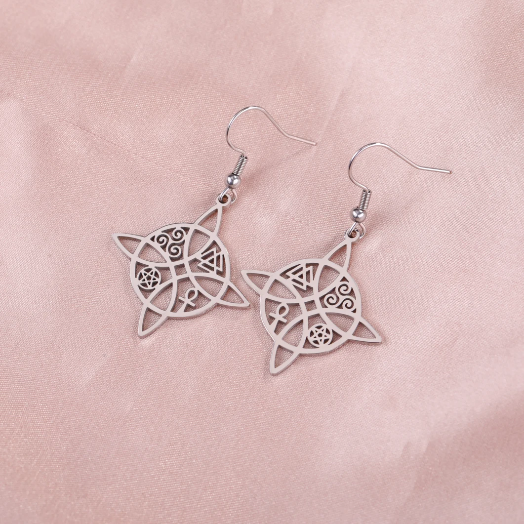 Skyrim Witch Knot Drop Earrings Stainless Steel Valknut Triskelion Ankh Cross Pentacle Amulet Jewelry Birthday Gift
