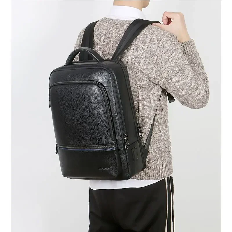 2025 New Fashion Luxury Brand Real Genuine Leather Men Backpacks Student Backpack Boy Luxury 15.6 Inch Computer Laptop Bag 3