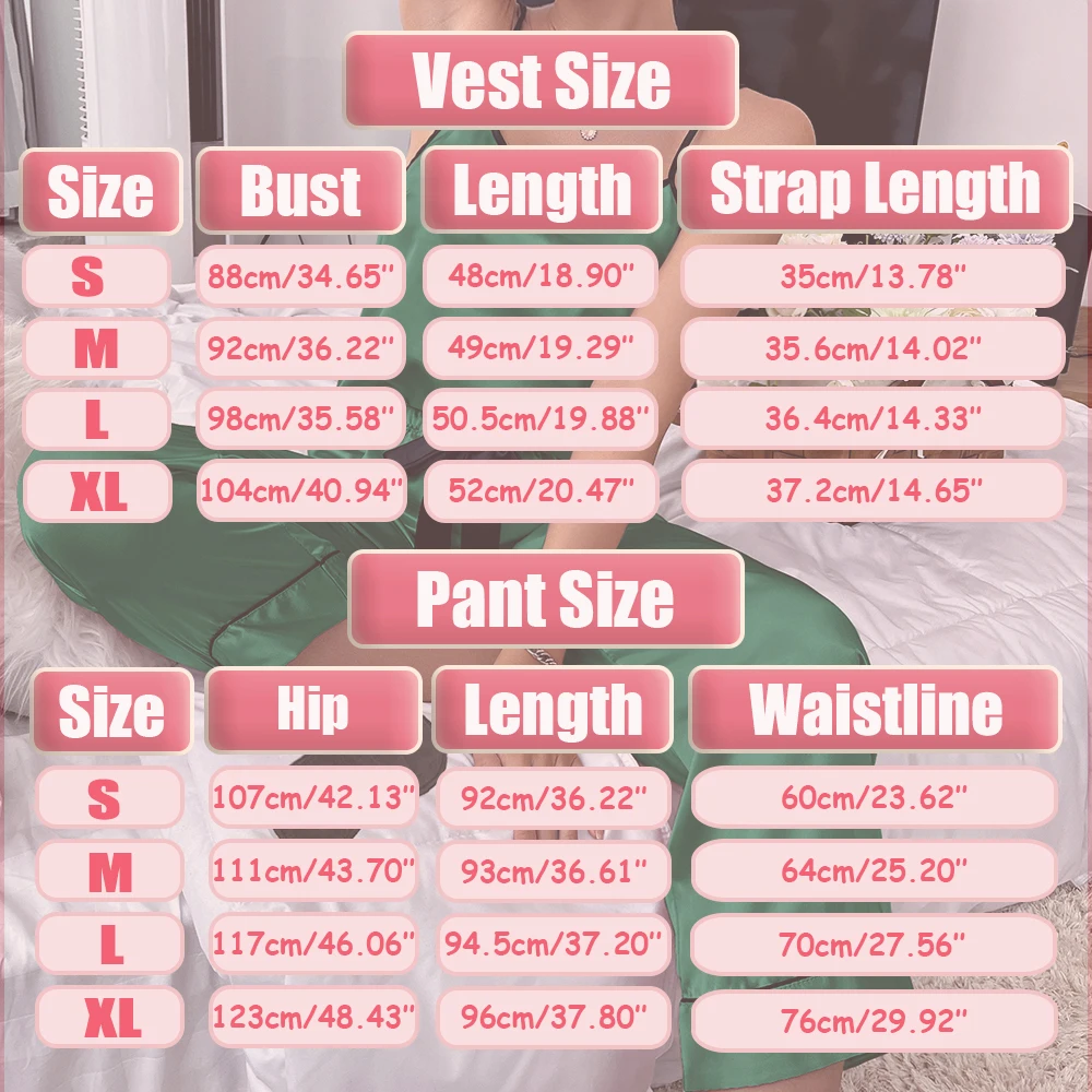 Women Sexy Silk Satin Pijamas Sets Spaghetti Strap Vest+pant Homewear Satin V Neck Sleeveless Pajamas Sets Nightwear Loungewear