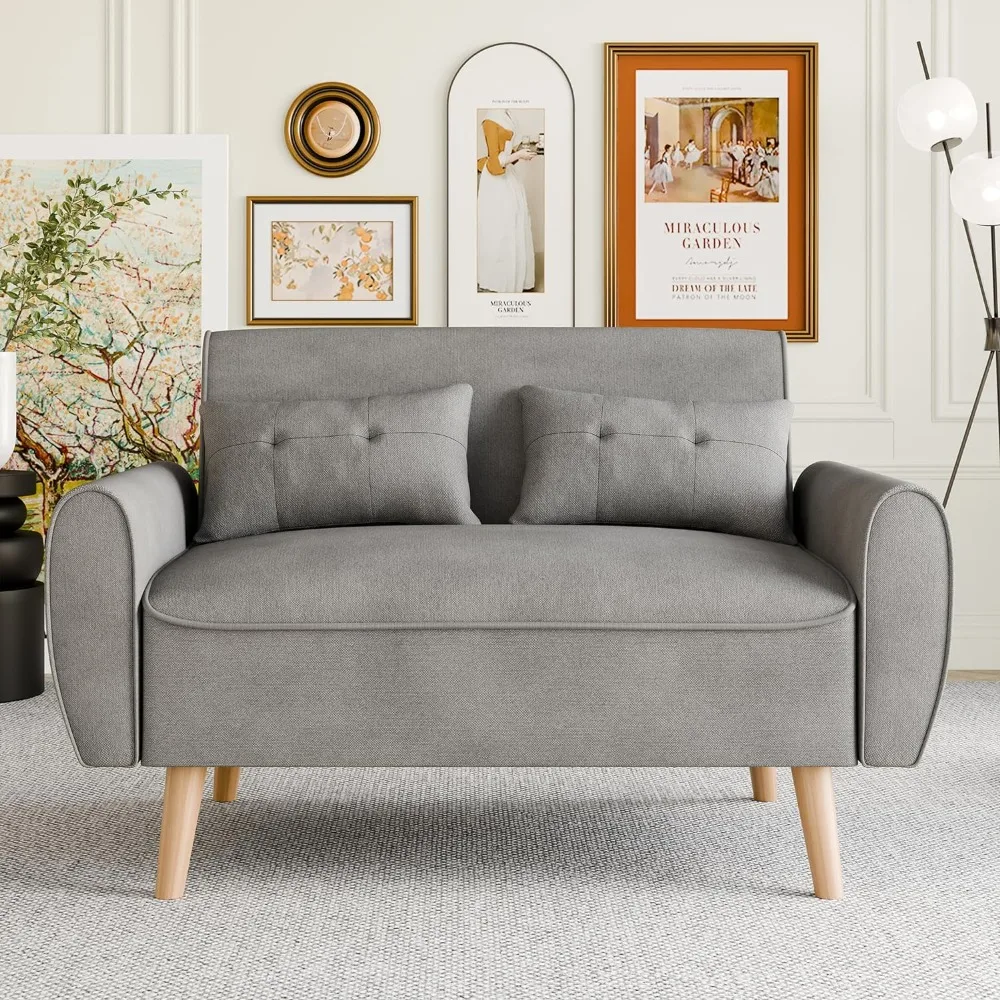 

Office Sofa, 47" Small Modern Loveseat , Mid Century Linen Fabric 2-Seat Sofas Couch Tufted Love Seat, Office Sofa