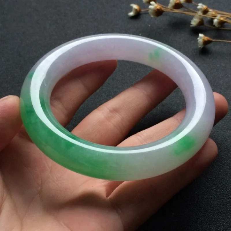 Myanmar Mine Timber Bracelet Sun Green Violet Round Stripe Women'S Jade