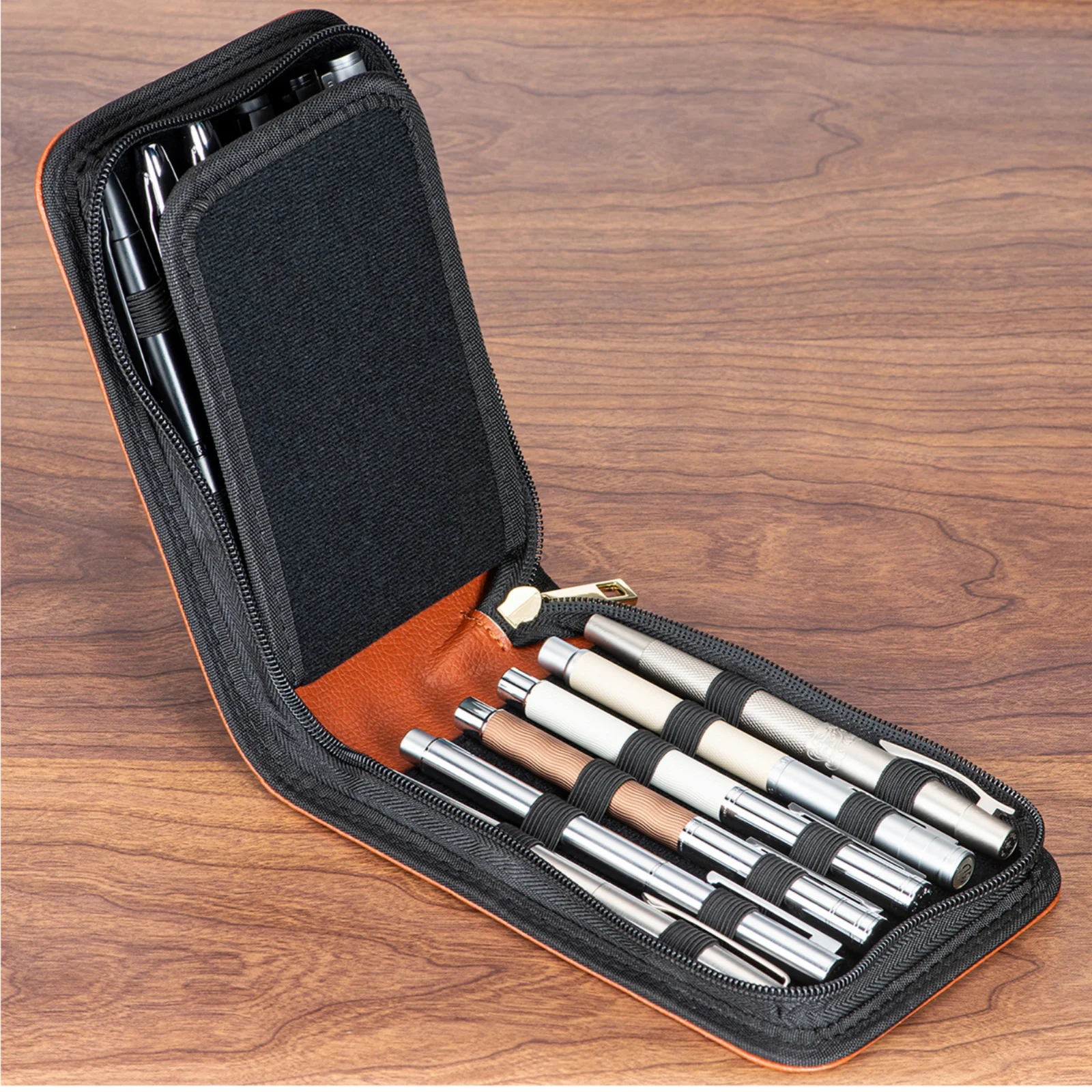 12 grid pen storage bag PU canvas minimalist waterproof and dustproof pen case stationery zipper protection bag
