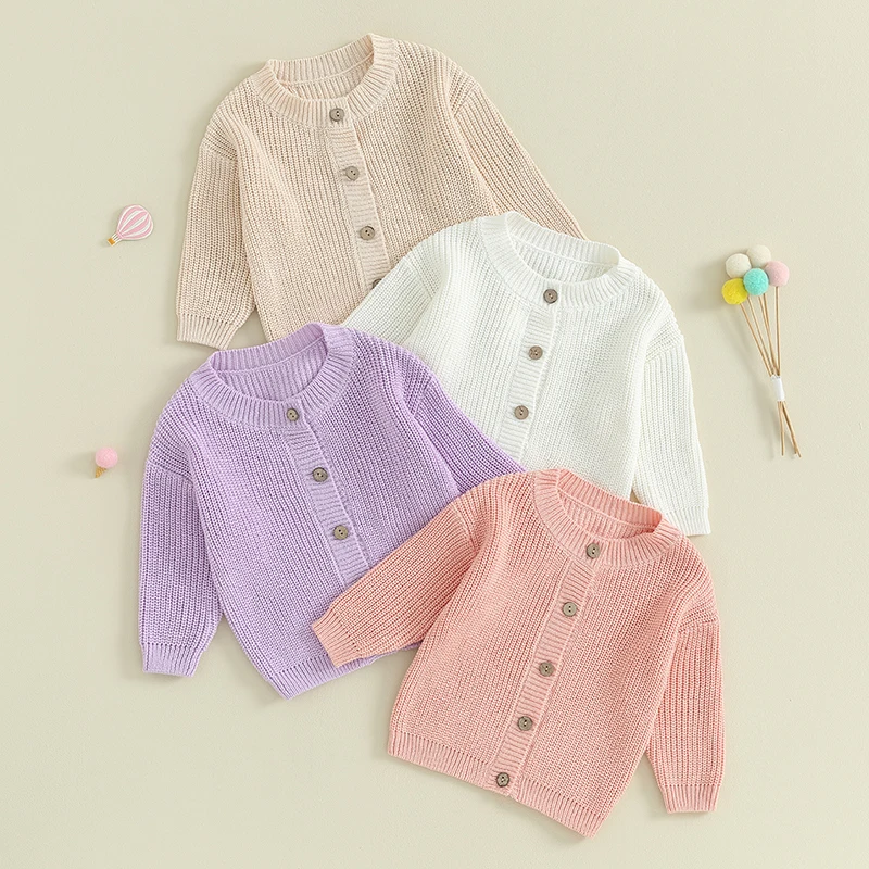 Suefunskry Baby Boys Girls Autumn Winter Knitted Sweater Long Sleeve Solid Color Single-breasted Knitwear Cardigan Jacket