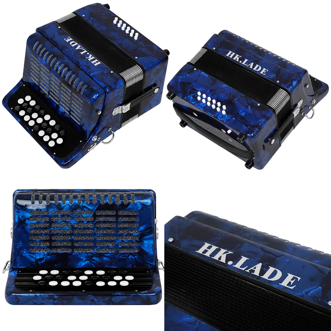 HK·LADE AH-150 Akkordeon Blau/Rot Bajan Akkordeon 25 Tasten 12 Bass Professionelles Akkordeon mit Aufbewahrungsgurtteilen – Detail 9