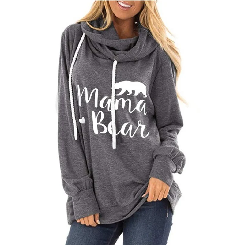 2024 Spring Women Mama Bear Letter Pattern Print Sweatshirt Hoodie Loose Cotton Pullover Casual Hooded Ladies Autumn Winter Tops