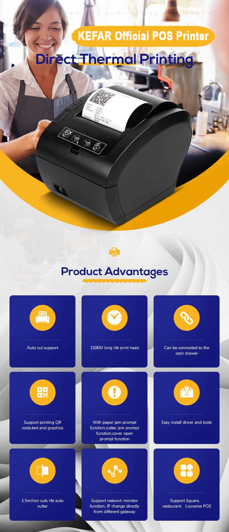 80mm 300m/s Thermal Receipt Printer POS Billing Printer Wireless WIFI/Bluetooth Printer Auto Cutter Android/iOS/Windows ESC/POS mini smartphone photo printer