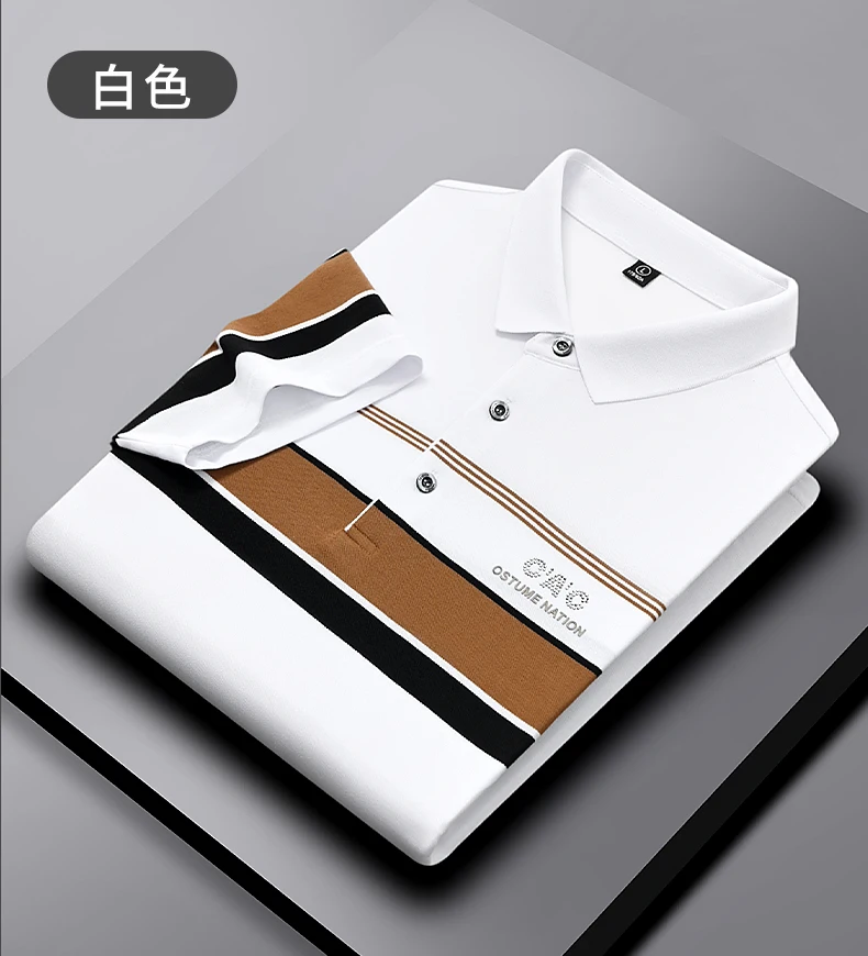 Summer New Silk Cotton Men's Breathable Polo Shirt Short sleeved Brand High end Fashion Exquisite Stripe Print Casual T-shirt 22 S9af9e1c6f30d414e8ab74cfb8cfc26acI