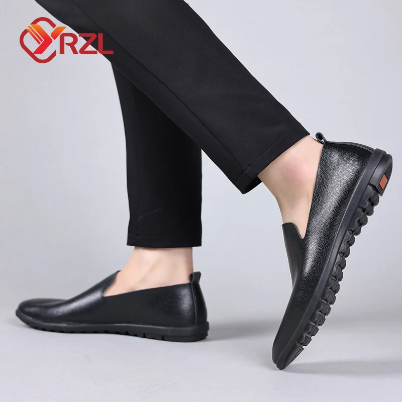 YRZL Leather Men Shoes Casual Black Formal Mens Loafers Moccasins Italian Comfortable Big Size 46 Slip on Male Loafers Shoes 6