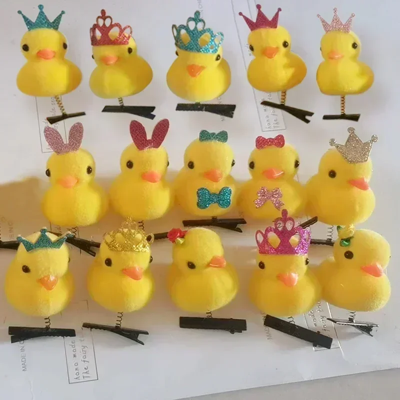 10Pcs/Lot Fashion Funny Cute Children 3D Little Yellow Duck Animal Plush Hairpin Duckbill Clip Accessories Headdress Mixed Style