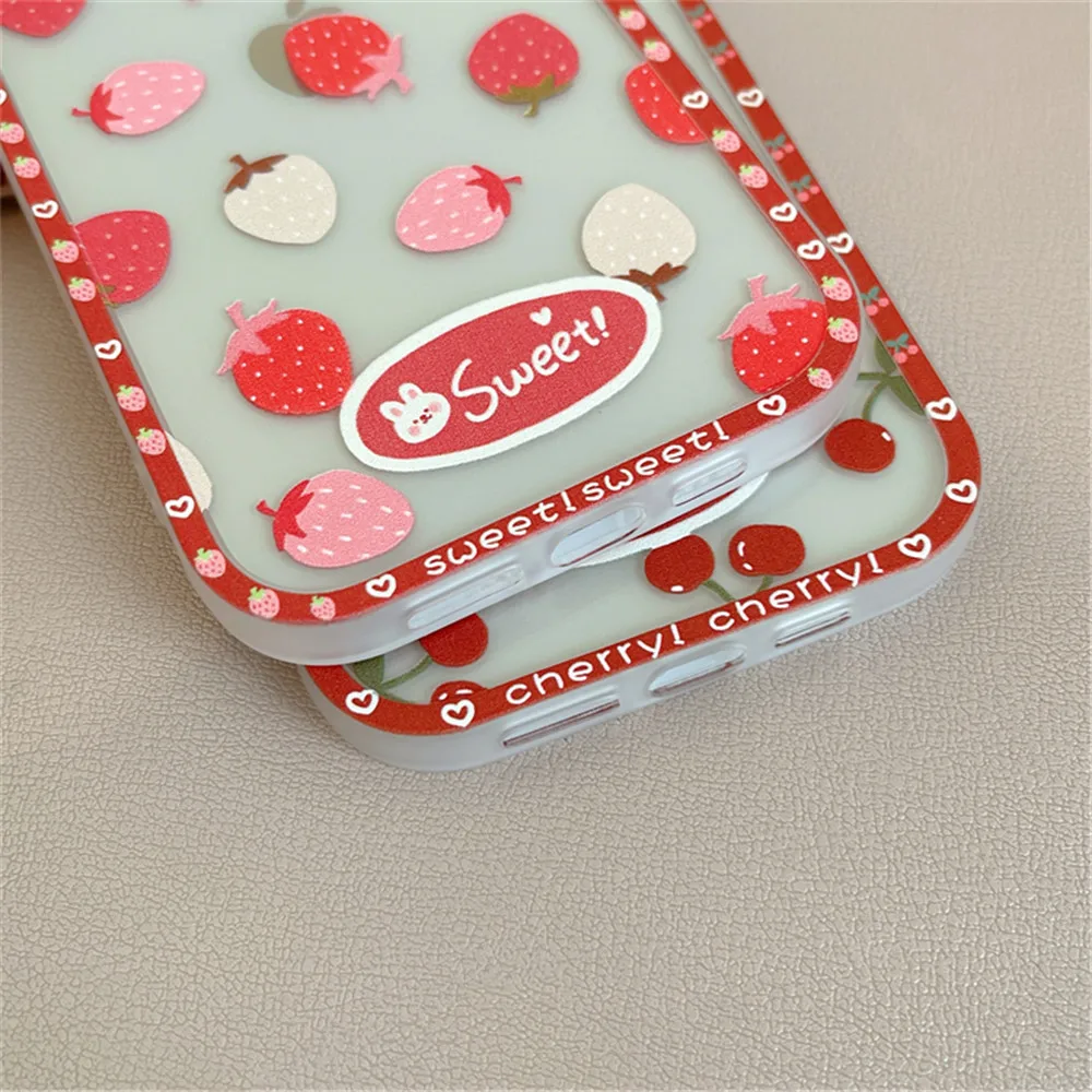 Lovely Cherry Strawberry Phone Case For iPhone 11 12 13 Pro Max XR XS Max X Love Heart Camera Protection Clear Silicone Bumper 13 pro max case