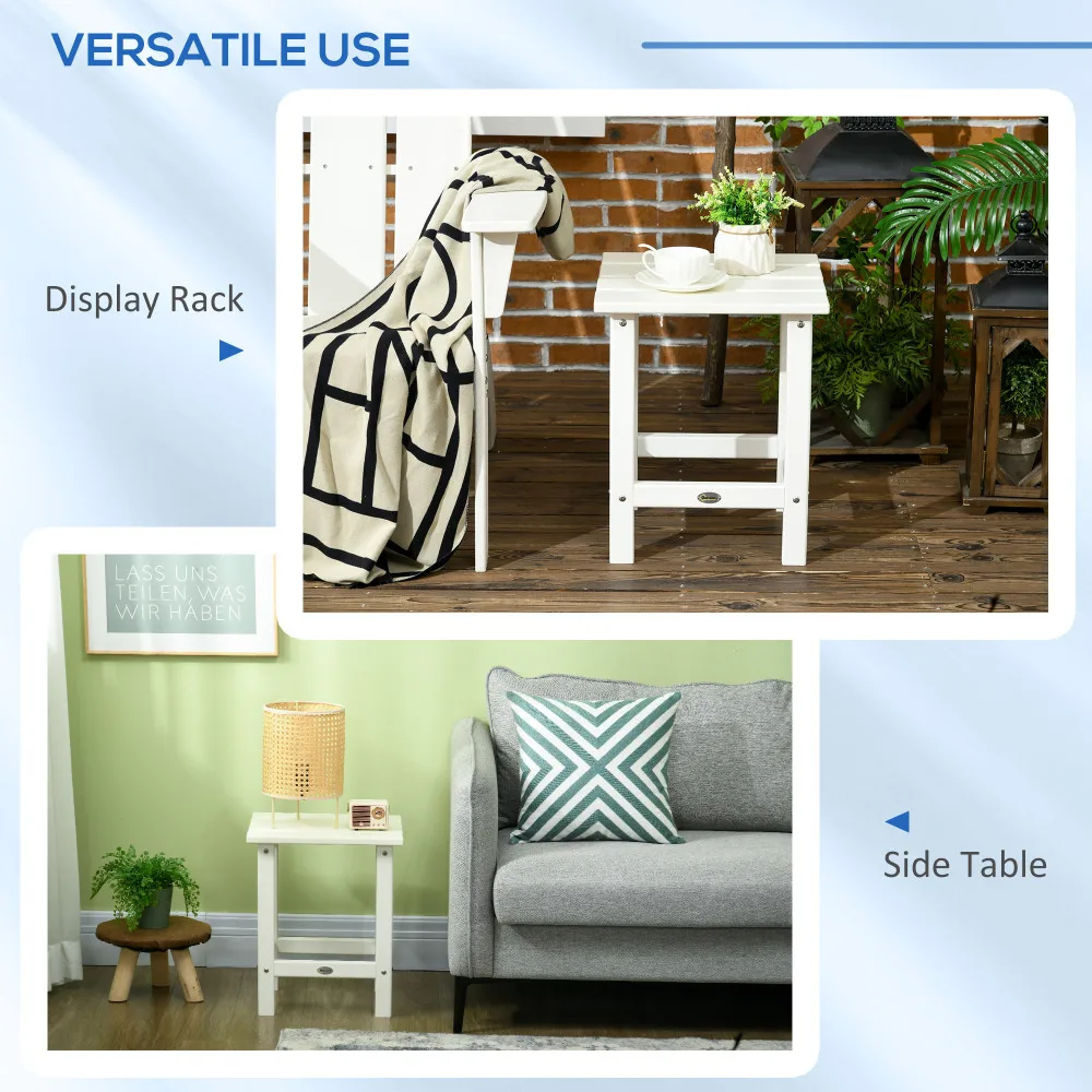 Outsunny Adirondack Side Table, Square Patio End Table, Weather Resistant 15" Outdoor HDPE Table for Porch, Pool, Balcony, White 4