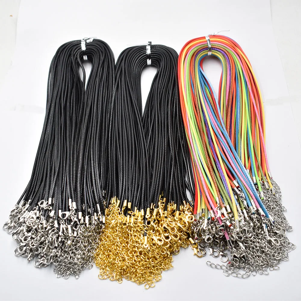 Fashion1.5mm 2mm 45cm 60cm 70cmBlack collana con cordino in pelle di cera mista catena a corda chiusura a moschettone accessori per gioielli fai da te 100 pz/lotto