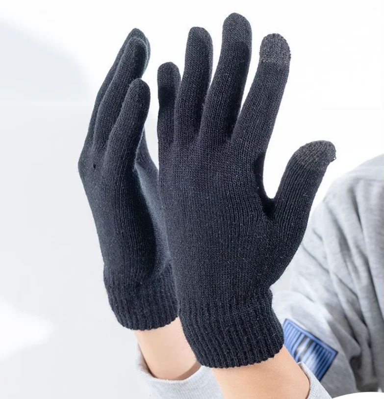 

2023 New Men's Warm Gloves Winter Touch Screen Plus Fleece Gloves Cold Warm Wool Knitted Gloves Outdoor Warmth Protection