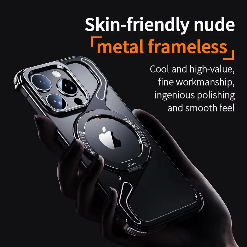 Z Shape Metal Frame MagSafe Phone Case For iPhone 16 15 14 13 Pro Max 16Plus Aluminum Frameless Magnetic Holder Shockproof Cover — view 3
