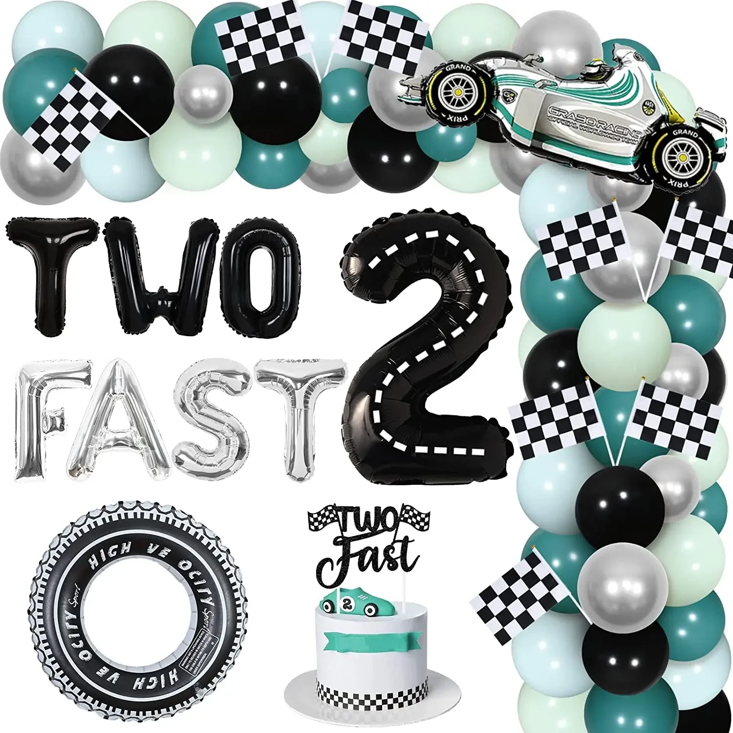 

Два украшения для вечеринки в честь Дня Рождения для мальчиков Аксессуары для второго дня рождения сказочная гирлянда воздушный шар в форме автомобиля Гоночный флаг для 2 лет