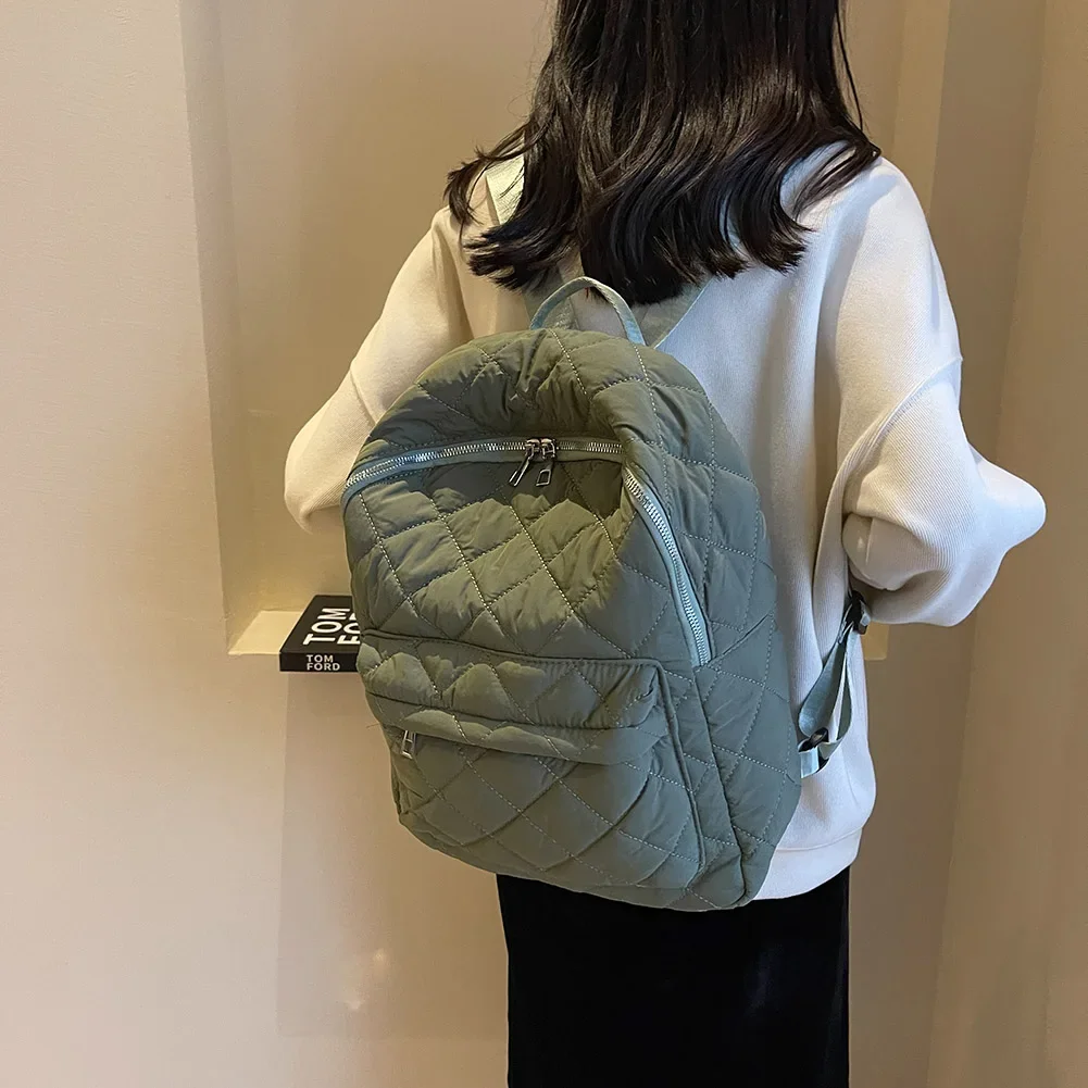 Quilted School Backpack for Women Girls Puffer Schoolbag Padded Laptop Backpack for Travel Shoulder Bag Mochila Knapsack 2023 2