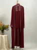 Vente chaude Ramadan strass Cardigan robes islamiques avec poches Kebaya musulman Kimono Abaya dubaï vêtements modestes femmes EID
