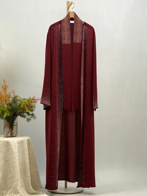 Vente chaude Ramadan strass Cardigan robes islamiques avec poches Kebaya musulman Kimono Abaya dubaï vêtements modestes femmes EID