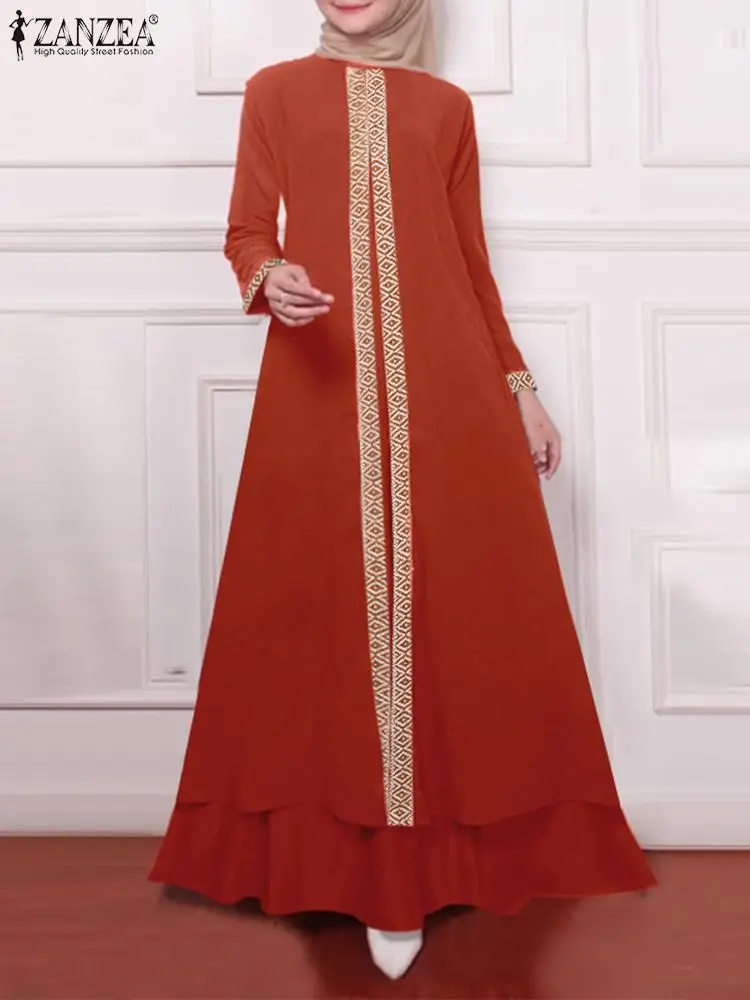 

ZANZEA Vintage Autumn Maxi Dress Women Muslim Ramadan Turkey Party Sundress Long Sleeve Floral Abaya Vestido Kaftan Robe Femme
