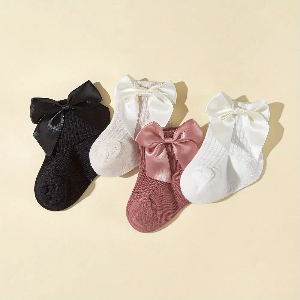 8Pairs Warm Bowknot Baby Cotton Socks Stripe Autumn Spring Toddle Short Tube Socks Cute Breathable Infant Solid Socks Newborn