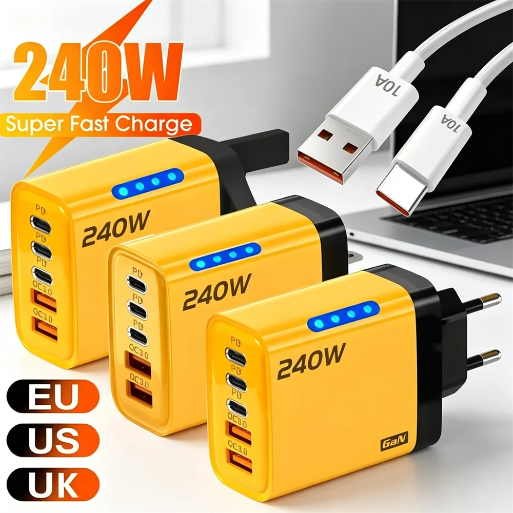 Type C USB 240W Fast Charging Charger GaN USB C Phone Charger Wall Adapter Quick Charge 3.0 With PD Cable For iPhone 17 Samsung 1