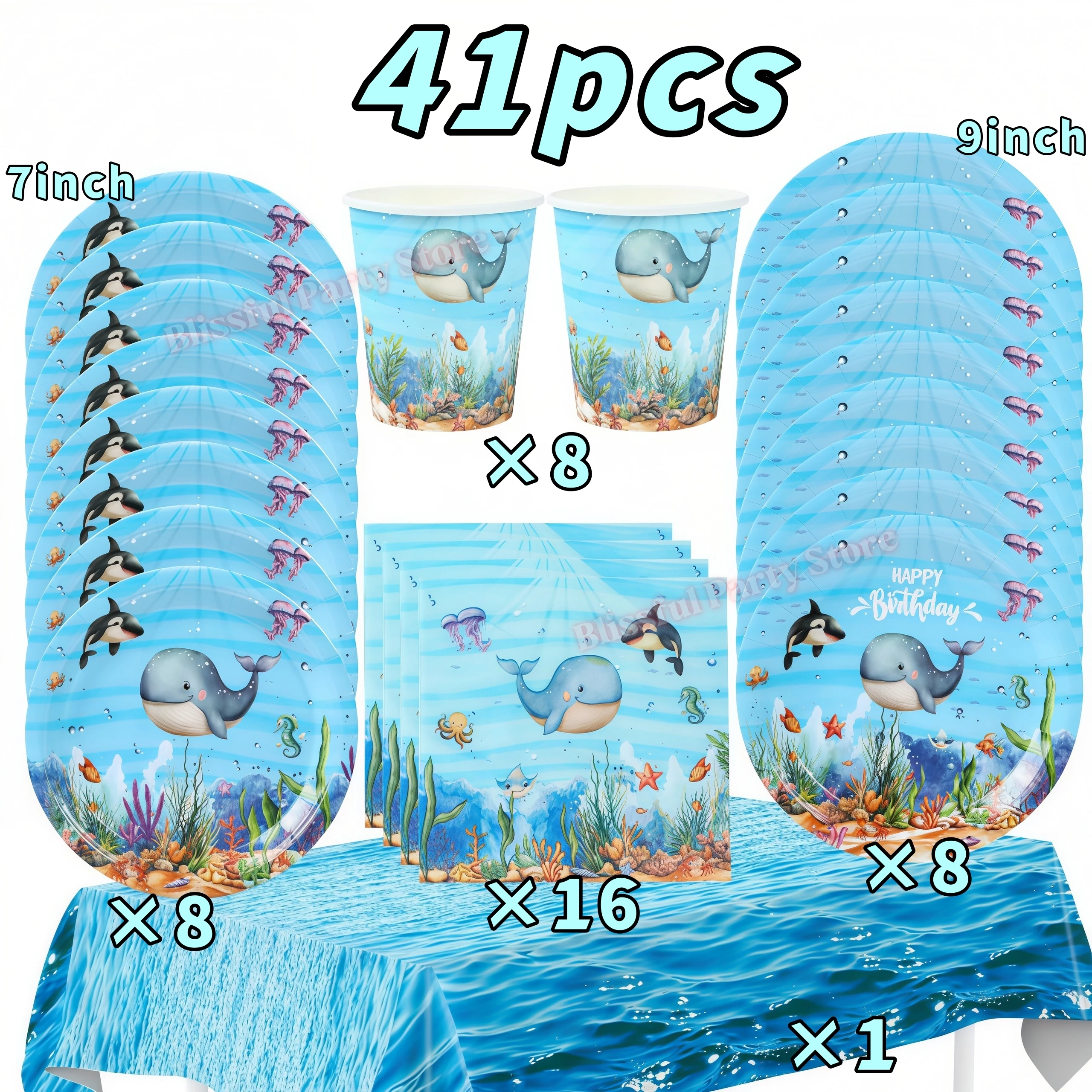 Meeres-Tier Einweggeschirr für die 1. Geburtstagsfeier, Dekorationen, Kinder-Gastgeschenke, Unterwasser-Wal-Babyparty-Zubehör, Geschenke – Detail 20