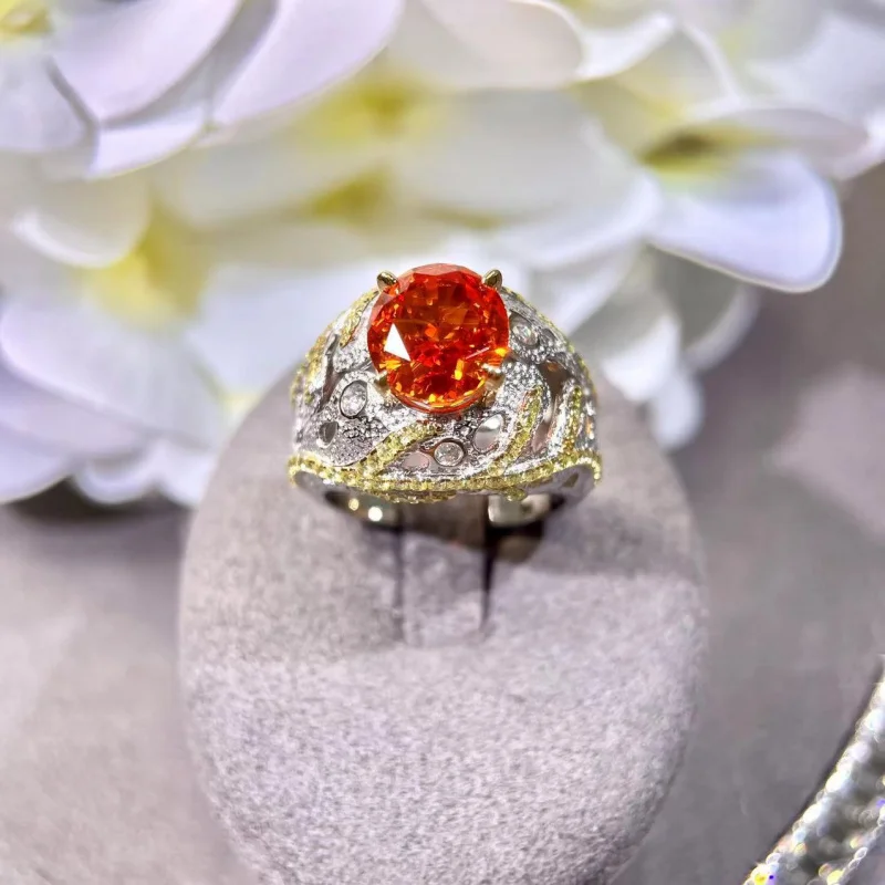 Old Money Style Antique Orange S925 Silver Evening Fashion Design Ring