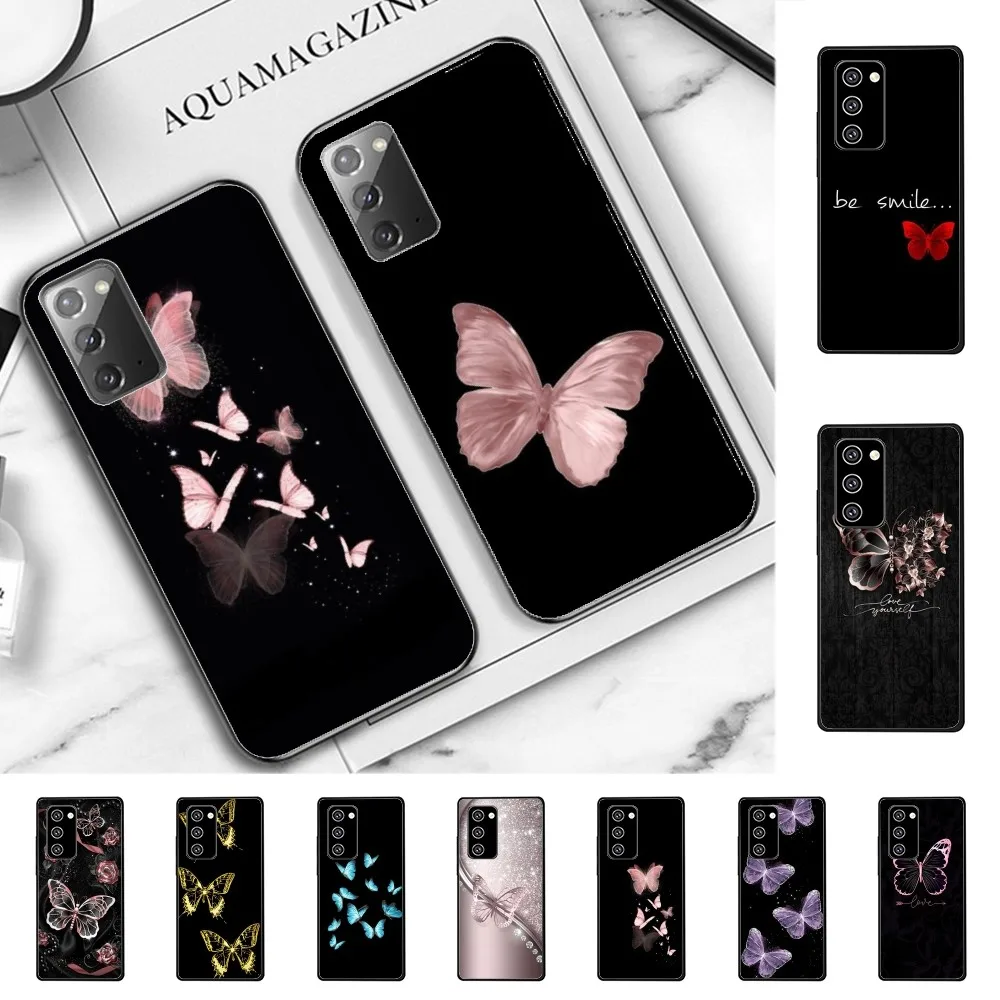 

Beauty Pink Butterfly Phone Case For Samsung Note 8 9 10 20 pro plus lite M 10 11 20 30 21 31 51 A 21 22 42 02 03