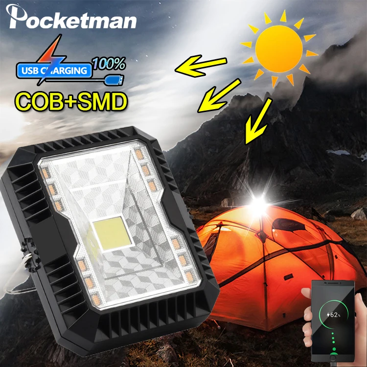 

200W Solar LED Work Light LED Camping Lamp Outdoor Tent Light Lantern Flashlight With Built-in Battery USB Rechargeable Torch