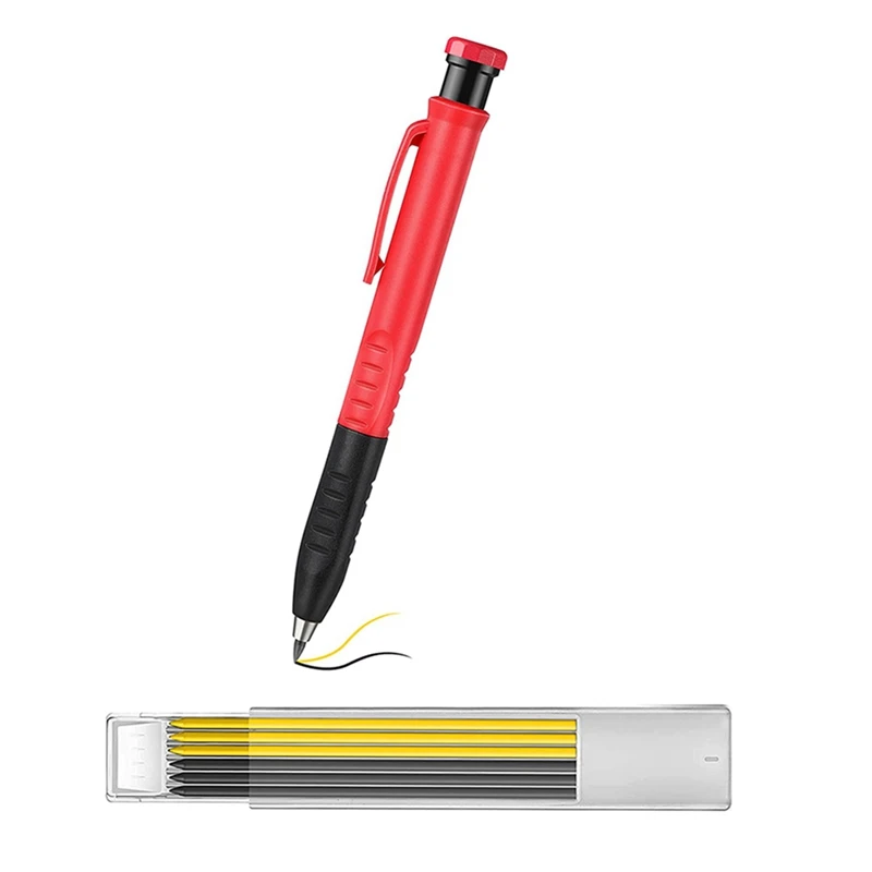 

Mechanical Carpenter Pencil With 6Pcs Black And Yellow Refills,For Carpenters Scribers Woodworkers Architect Constructio