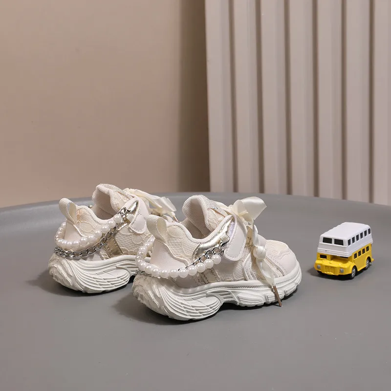 Children's Shoes 2024 New Toddler Girls Sport Shoes Pearl Soft Sole Breathable Outdoor Tennis Fashion Kids Sneakers EU21-30 2