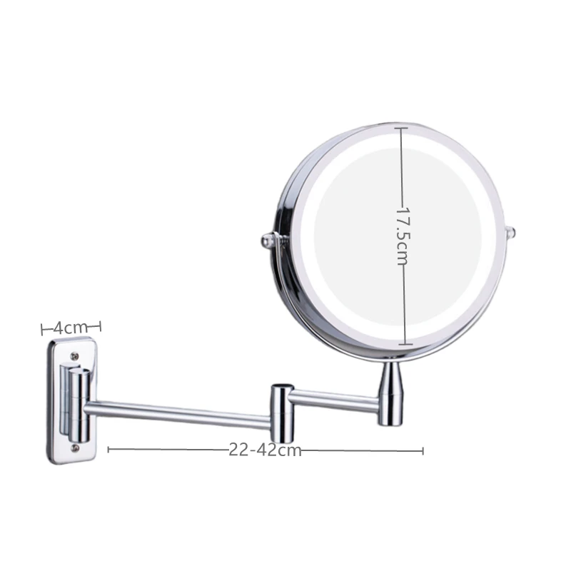 Wall Mounted Folding Arm Extend Bathroom Mirror With LED Light 10X Magnification Double Side Touch Dimming Makeup Mirrors 6