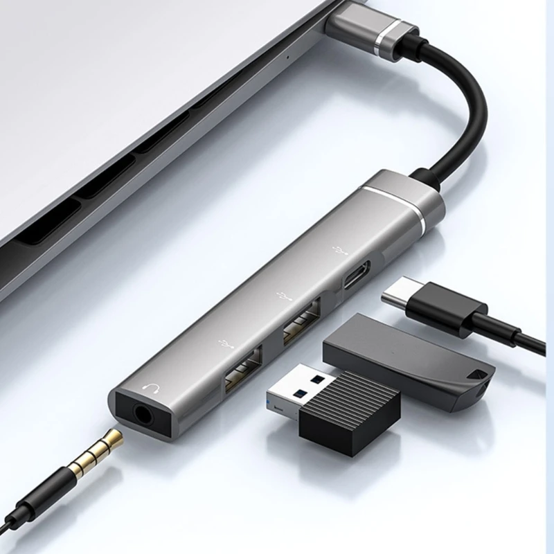 Type-C 도킹 스테이션 3.5mm 플러그 USB2.0 TypeC 허브 4 in 1 USB 어댑터 합금