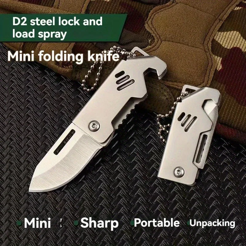 folding knife Mini folding knife stainless steel box opening knife D2 steel cannon portable sharp folding key hanging chain