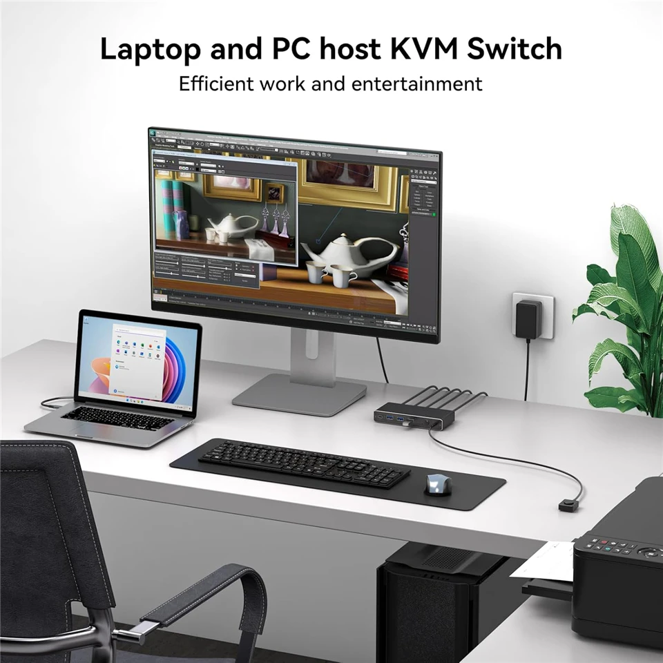 2K 120Hz Thunderbolt USB C HDMI KVM Switch 100W PD Charge Type C USB KVM Switche