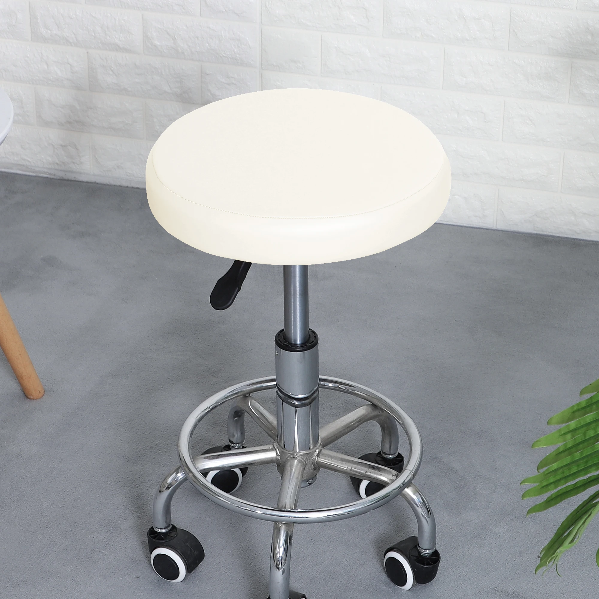 Waterproof PU Leather Round Bar Stool Slipcover with Elastic Bands