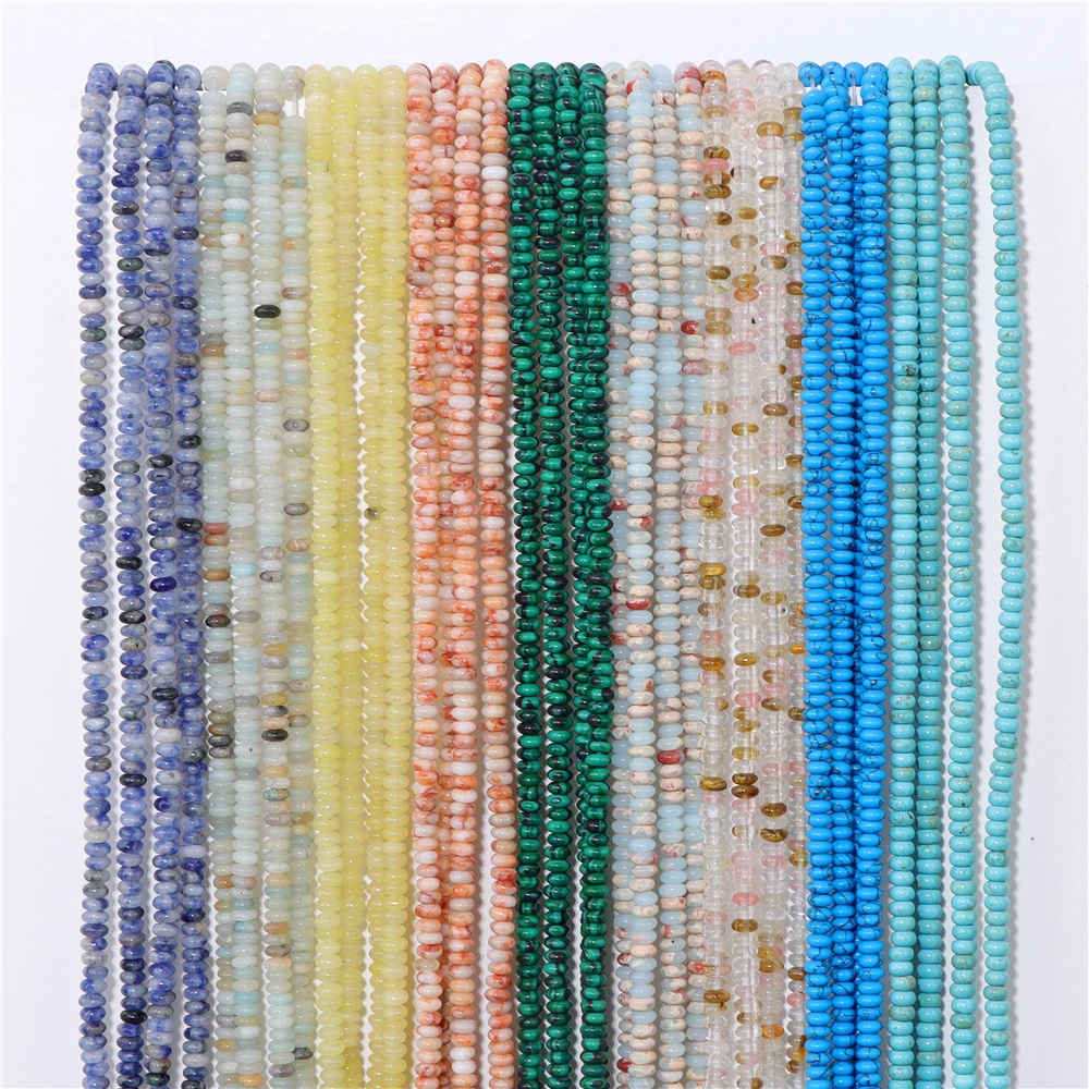 Naturstein-Rondelle-Perlen, 2 x 4 mm, rund, Abacus-Form, Türkise, Malachit, Lapislazuli, lose Distanzperlen für die Schmuckherstellung – Detail 4