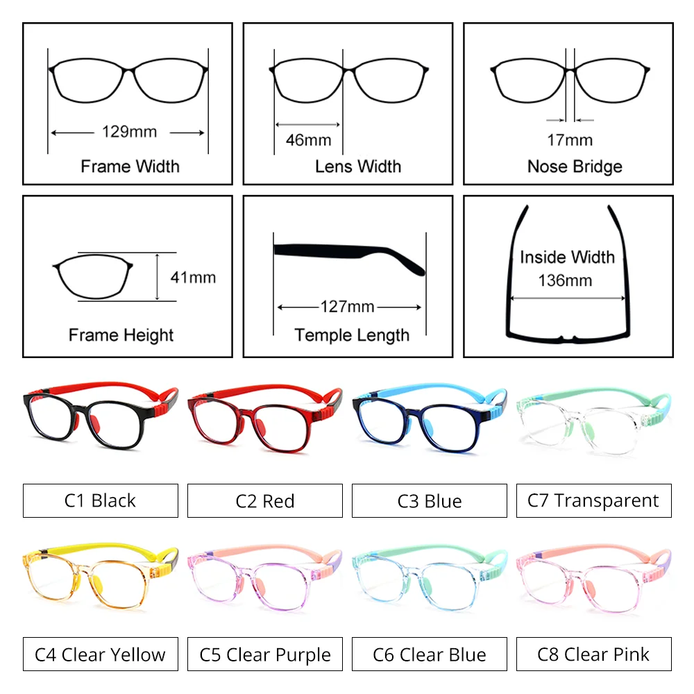 Anti Blue Light Glasses Eyeglasses Frames Eyewear Frames Ralferty TR90 Child Eyeglass Frame Silicone Hinge Girl Boy Kids Anti Blue Glasses Flexible 0 Diopter Prescription Optic Frame