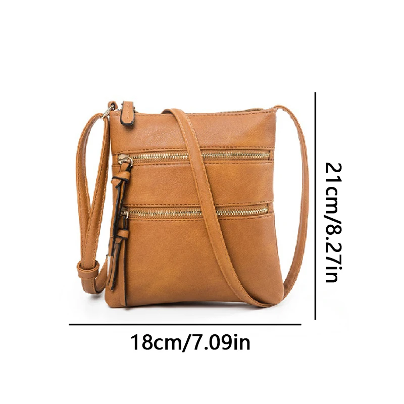 Ladies Crossbody PU Leather Leisure Pure Color Multifunctional Pocket Double Zipper Vertical Women's Bag Shoulder Bag