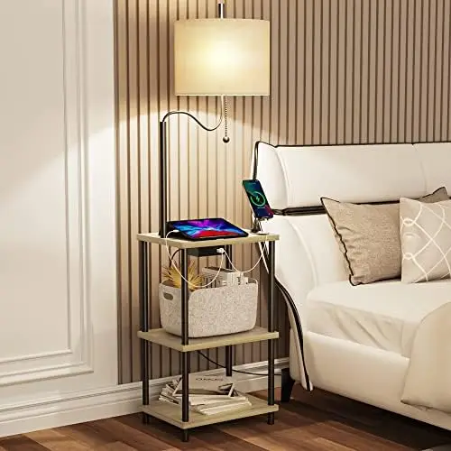 

Lamp with Table for Living Room End Table with Lamp Attached USB Type-C Bedside Reading Table with Charging Station Small Nights