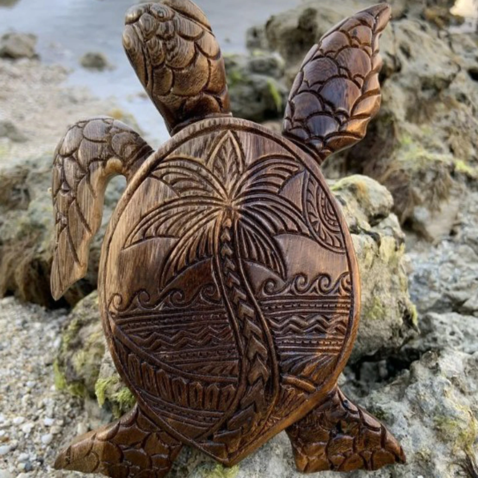 Hawaiian Simulation Sea Turtle Ornament Statue Tortoise Sculptures Garden  Pool Pond Home Desktop Decor Woodcarving Resin Crafts - AliExpress