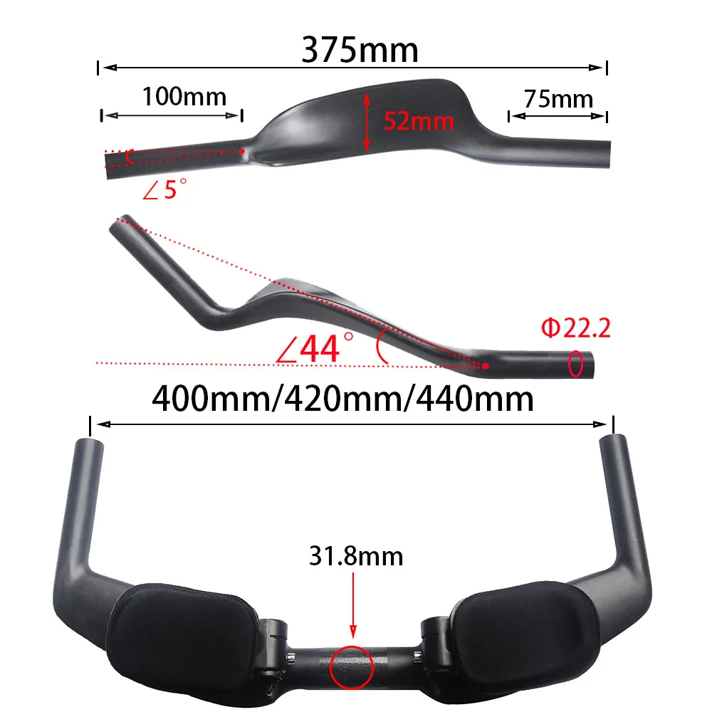 

KOCEVLO-Carbon Handlebar, Road Race Rest Handlebar, TT Bar, Triathlon Bar, 22.2mm, Time Trial Handles Only Bar